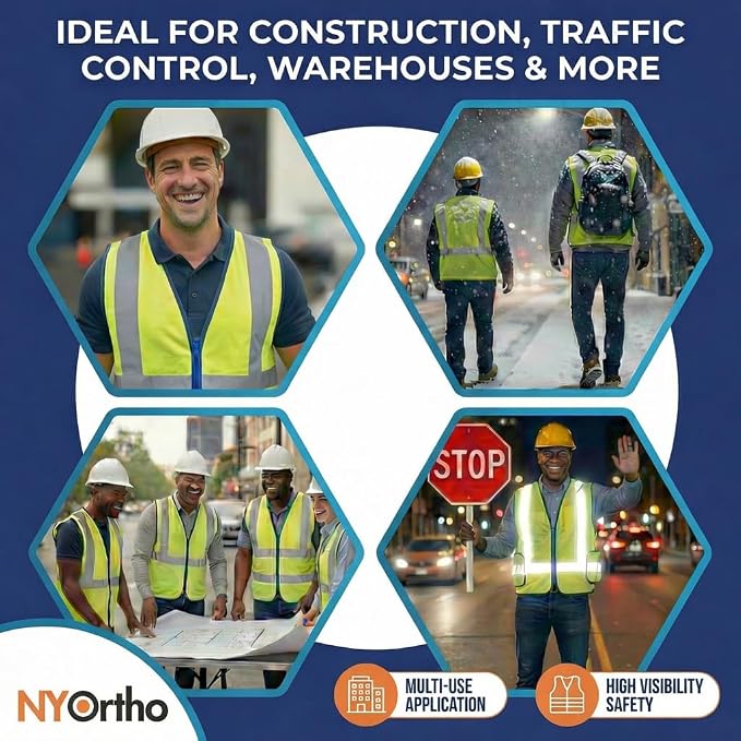 NYOrtho High Reflective Vest - Construction Vest - Universal Fit - ANSI/ISEA Class 2 - Sweat-Free With Reflective Material
