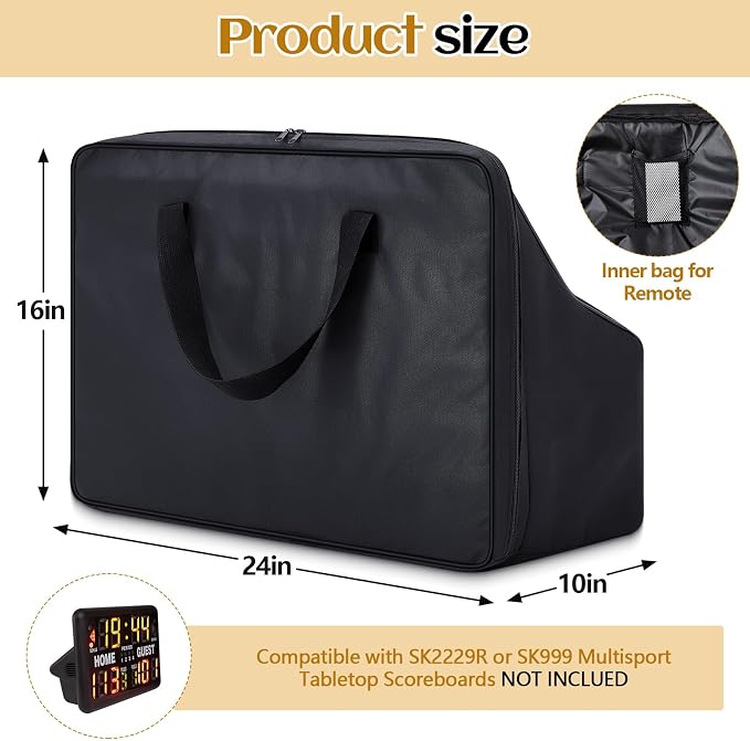Suzile 24" x 16" x 10" Portable Electronic Basketball Scoreboard Bag Tabletop Digital with Remote Inner Umpire Bag Compatible with SK2229R or SK999 Multisport Tabletop Scoreboards