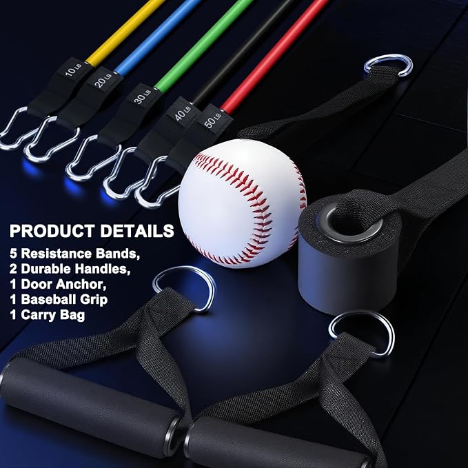WHATAFIT Resistance Bands, Exercise Bands, Workout Bands with Handles, Door Anchor and Ankle Straps, 5 Resistance Levels Fitness Bands for Strength Training, Physical Therapy, and Home Gym Equipment