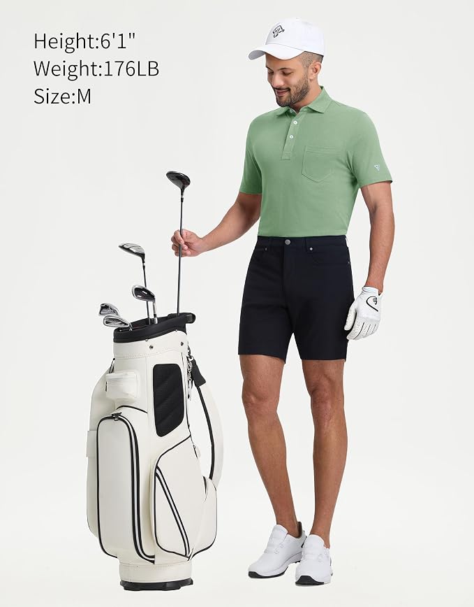 M MAELREG Mens Golf Shirts Short Sleeve Lightweight Soft Cotton Blend with Pocket Summer Casual Daily Wear