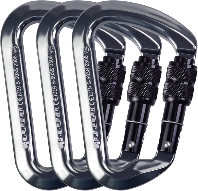 SEPEAK UIAA 30kN Locking Climbing Carabiner, Professional Heavy Duty Screwgate Clip for Outdoor Climbing, Mountaineering, Rappelling, Camping, Hiking, Swing,Large D Carabiner Hook/6744lb