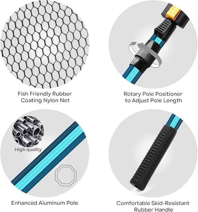 SANLIKE Collapsible Telescopic Fishing Net Rubber Coated Fresh/Salt Water
