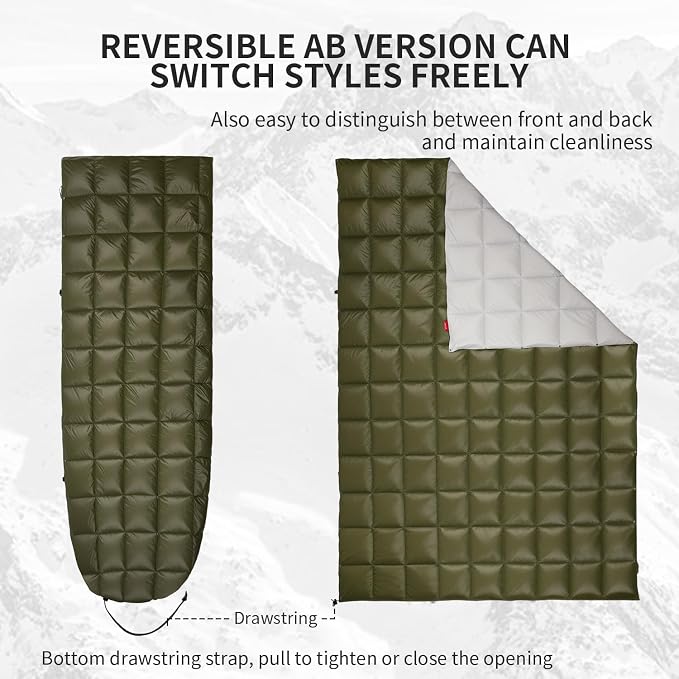 Down Camping Blanket - Lightweight, Packable, Warm & Puffy Outdoor Travel Quilt for Sleep, Hiking, Backpacking, Stadium, Festivals, Water-Resistant Sleeping Bag 55"x79"