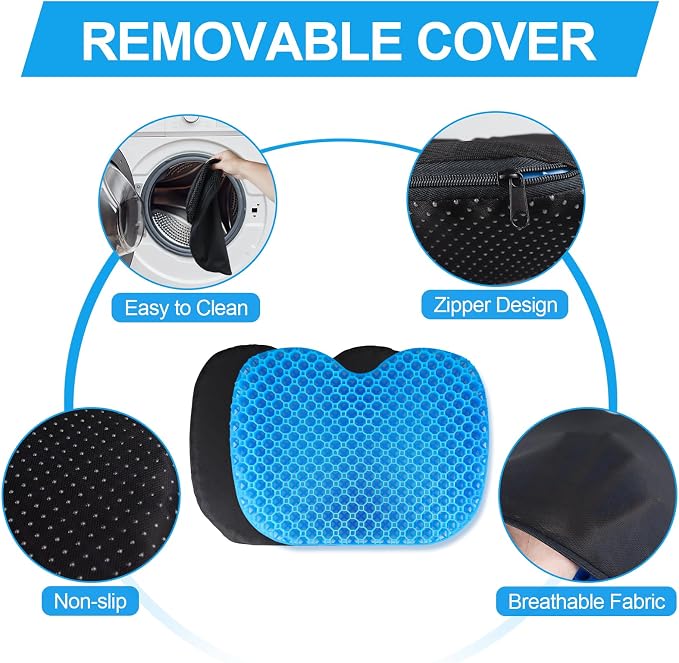 Anti-Slip Kayak Seat Cushion, Waterproof Thicken Gel Kayak Seat Pad with Non-Slip Cover, Canoe Seat Cushion Kayak Accessories Kayak Canoe Boat Equipment