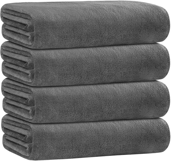 JML Bath Towels for Adult Body, Large Microfiber Bath Towels Set 4 Pack (30" x 60"), Lightweight & Soft Absorbent for Bathroom Spa Gym Yoga Salon Sauna, Grey