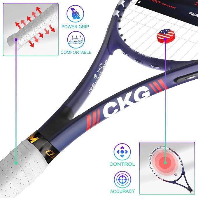 Tennis Rackets for Adults 27 Inch Tennis Racquets Set Included Tennis Racket Tennis Balls Overgrips Vibration Dampers Tennis Bag