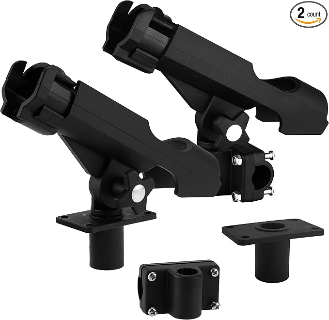 HiUmi Adjustable Black Fishing Rod Holder for Boat Kayak Swivel Side Mount Kits Tackle