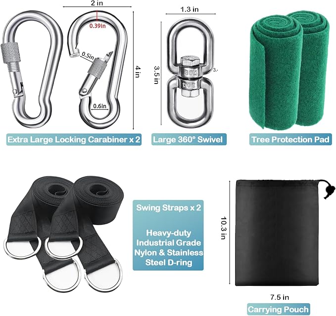 Tree Swing Straps Hanging Kit 4FT/8FT/15FT/20FT/25FT, Extra Long Tree Swing Straps Holds 5500 lbs with Lock Carabiners & Tree Protectors, Safer for All Swing & Hammock (20FT)