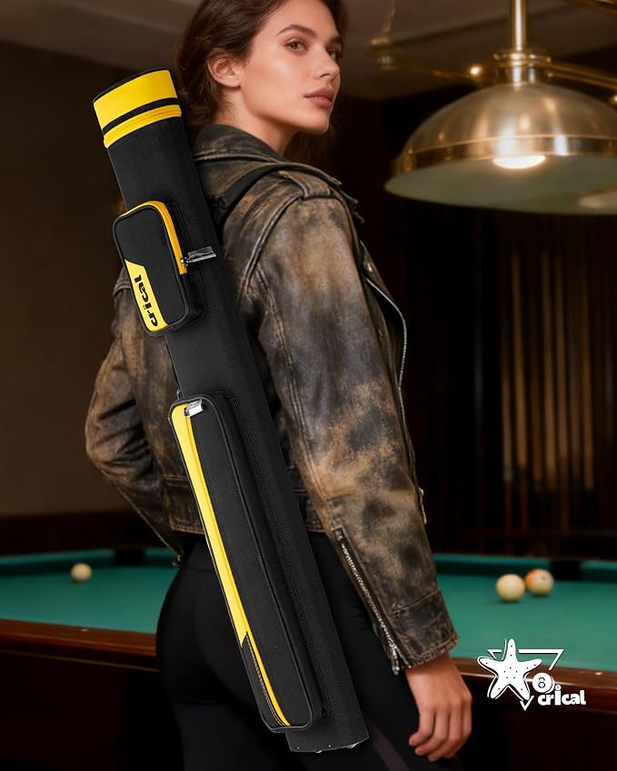 CRICAL Pool Cue Case 2x4 Hard Pool Stick Case Holds 2 Butts and 4 Shafts for Adults Billiard Cue Case with Soft Shoulder Straps