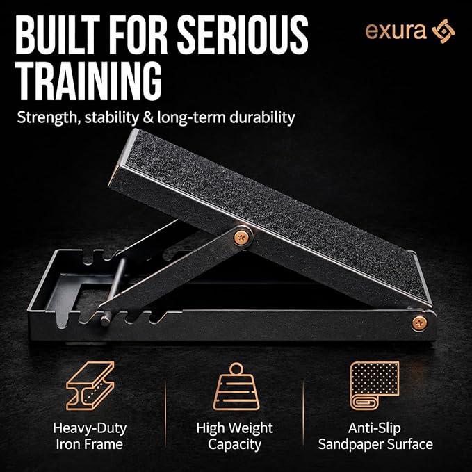 EXURA Slant Board for Calf Stretching & Plantar Fasciitis Relief, Adjustable Wide Metal Squat Wedge, Calf Stretcher for ATG Training, Knees Over Toes & Physical Therapy