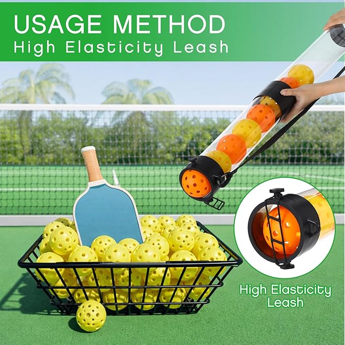 Soulchen 2 Pack Ball Retriever Upper Compatible with Pickleball Tennis Pickup Tube Holds 11/16 Balls with Shoulder Strap Easy Pickup Portable Ball Holder Storage Compatible with Pickleball