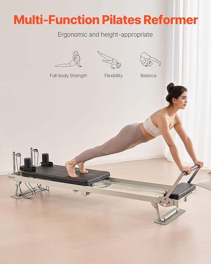 VEVOR Pilates Reformer Foldable, Suitable for Intermediate and Beginners Users, Pilates Equipment for Home Gym Studio Use with 4 Adjustable Resistance Spring, Up to 400 LBS