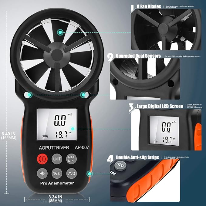 Anemometer Handheld Wind Speed Meter for Wind &Airflow &Wind Chil, Air Flow Meter for Drone Flying Golf Shooting,14℉-113℉ Wind Tempe
