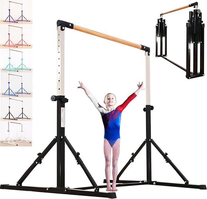 MARFULA 4FT/5FT Gymnastic Bar Set Gymnastics Kip Bar with 5 Ft Length 4Ft Inner Width 5ft Adjust Height Gymnastics Training Bar Equipment for Kids Professional Training Home and Club Use