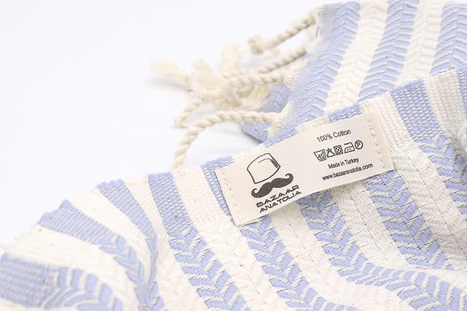 Bazaar Anatolia Turkish Beach Towel – 100% Cotton, Quick Dry, Sand Free Striped Towel for Bathroom, Travel, Camping – Oversized 71x39 Inches – Arpa Light Blue