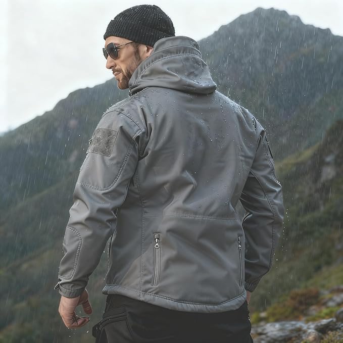 Men's Military Tactical Jacket Fleece Lined Hooded Mens Softshell Jacket Waterproof Windproof and Warm Winter Coat