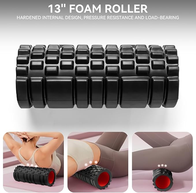 Krightlink Foam Roller for Deep Tissue Massager, 13" High Density Exercise Patented Roller for Muscle Massage and Myofascial Trigger Point Release Back Roller for Fitness, Yoga and Pilates (Black)