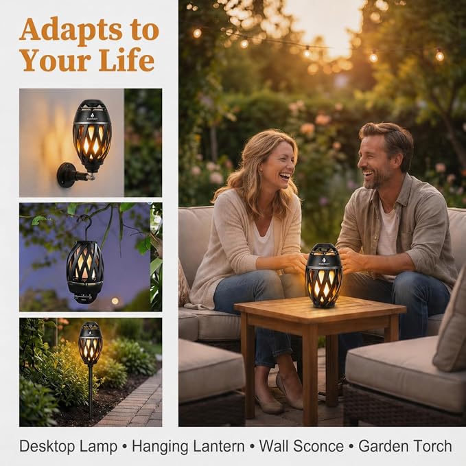 ANERIMST for Dad, Outdoor Bluetooth Speakers with LED Torch Light – Wireless & Waterproof Speaker for Garden, Patio, 360° Sound, 24-Hour Playtime for Men, 2 Pack (Black)