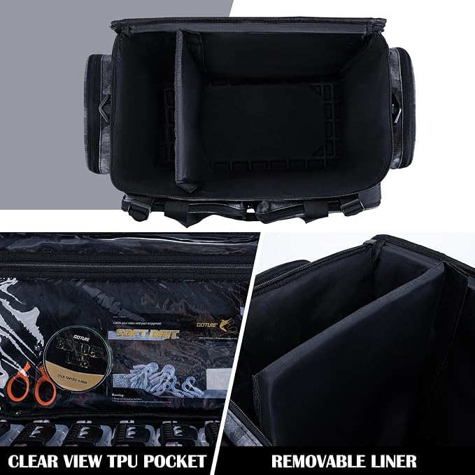 Goture Large Tackle Bag,Store Up to 8PCS 3700 Plus 4PCS 3600 Tackle Trays(Not Included),Water Resistant Saltwater Gear Storage Big Fishing Bag with EVA Bottom,Gifts for Men(21.65"x11.8"x15.16")