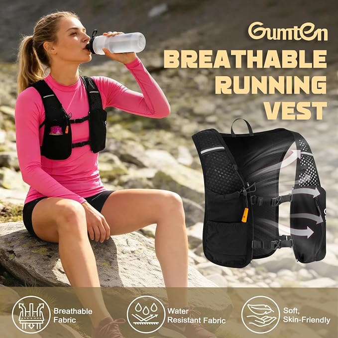 Running Vest for Women Men Adjustable Running Hydration Vest with Phone Holder Reflective Strips for Marathon Hiking Cycling