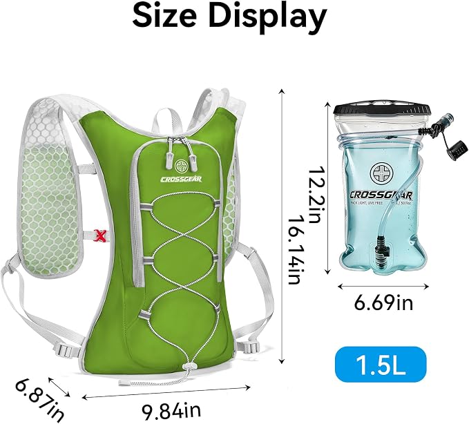 Lightweight Hydration Backpack with 1.5L TPU Water Bladder, CROSSGEAR Running Hydration Vest, Ultralight Hiking Backpack for Women Men, Running Water Daypack for Cycling Hiking Marathon