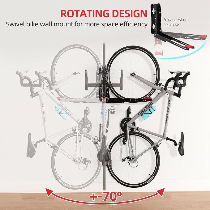 Urban Deco Swivel Bike Wall Mount,Adjustable Bike Hanger,Space Saving Bike Rack Garage,Easy to Load and Unload Bike Rack Wall Mount Can Hold Up to 77 lbs (1)