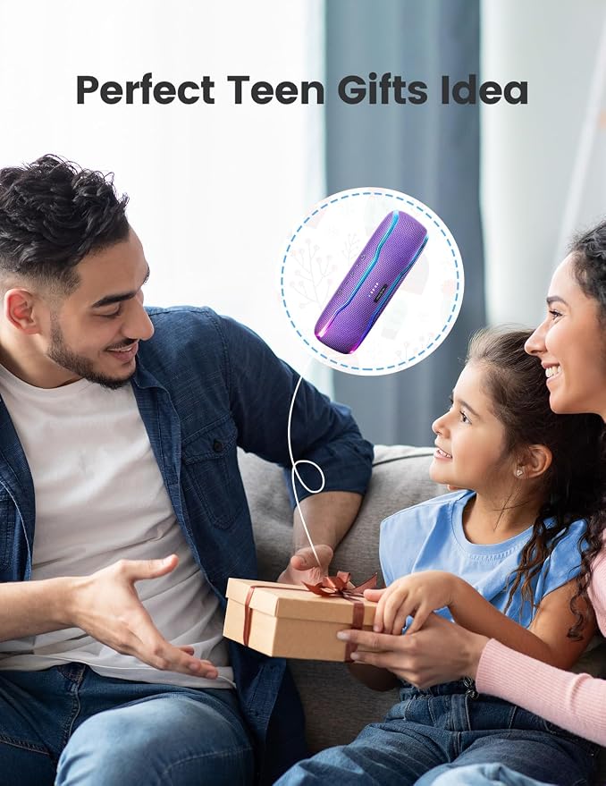 ERKEI SEHN Bluetooth Speaker, IPX7 Waterproof Wireless Speakers, Flashing Light, 25W Super Bass, 24H Playtime, Graduation Birthday Gifts for Him, TWS Pairing, Beach Essentials, Purple