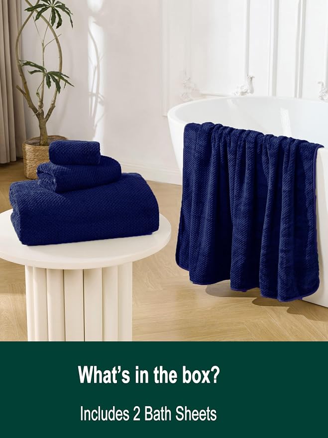 Bath Sheets 40x80 Inches 2-Piece, Extra Large Bath Towels, Soft Absorbent Quick Dry, Microfiber Towels for Bathroom Beach Pool Gym Spa, Navy Blue