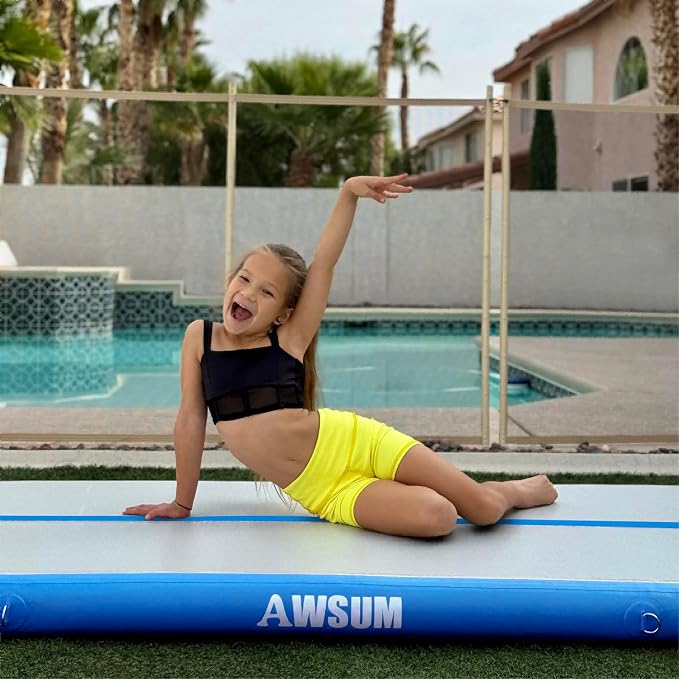 AWSUM Inflatable Gymnastics Mat 10ft/13ft/16ft/20ft/23ft Training mat 4/8 inches Thick tumbling mat with Electric Pump for Home/Gym/Outdoor