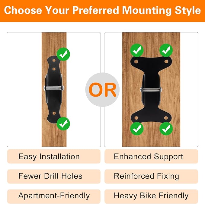 Cyfie Bike Wall Mount Garage Rack, Adjustable Horizontal Bike Storage Hanger Hooks with Wheel Stabilizer Strap, Indoor Hanging Bicycle Holder in Apartment Garage for Mountain Road Hybrid Bike (2 Pack)