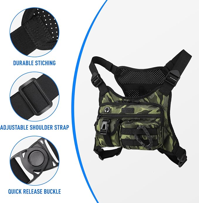 DEYACE Chest Bag For Men, Tactical Inspired Sports Utility Chest Pack, EDC Pouch Bag With Built-In Phone Holder for Workouts, Running, Cycling, Green