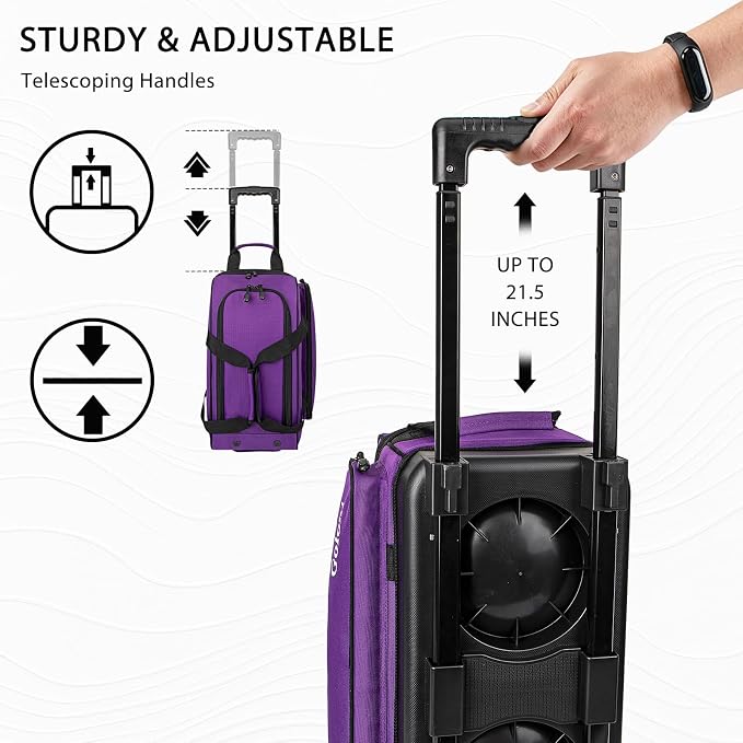 Goloni Double Roller 2 Ball Bowling Bag with Separate Shoe Compartment,2 Ball Bowling Bag with Wheels,Retractable Handle Extends to 40"