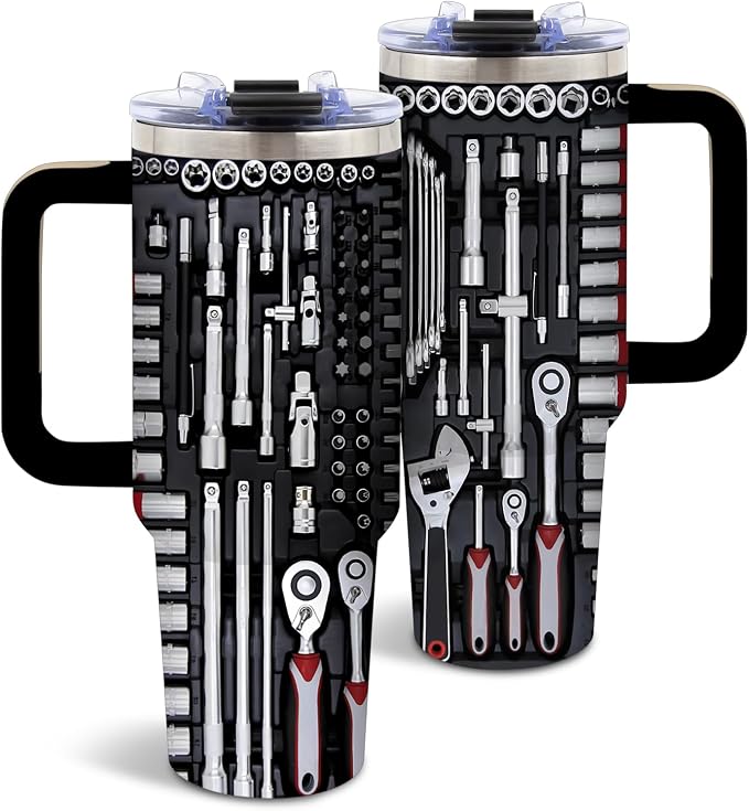 DUUV Mechanics Tumbler 40oz, Insulated Engine Print Cup Gift for Man Women | Mechanic Tumbler for Dad Car Mechanics, Mechanic Cup Leakproof Garage Decor, Father's Day Ideal Gift for Husband, 1 Pack