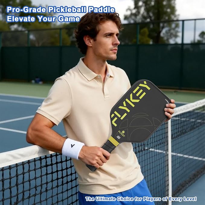 FLYKEY Pickleball Paddles, T700 Carbon Fiber Pickleball Paddle with a 16mm Shark Power Polymer Core, USAPA Approved Pickle Ball Paddle, Strong Spin and Power Surface,Strong Shock Absorption
