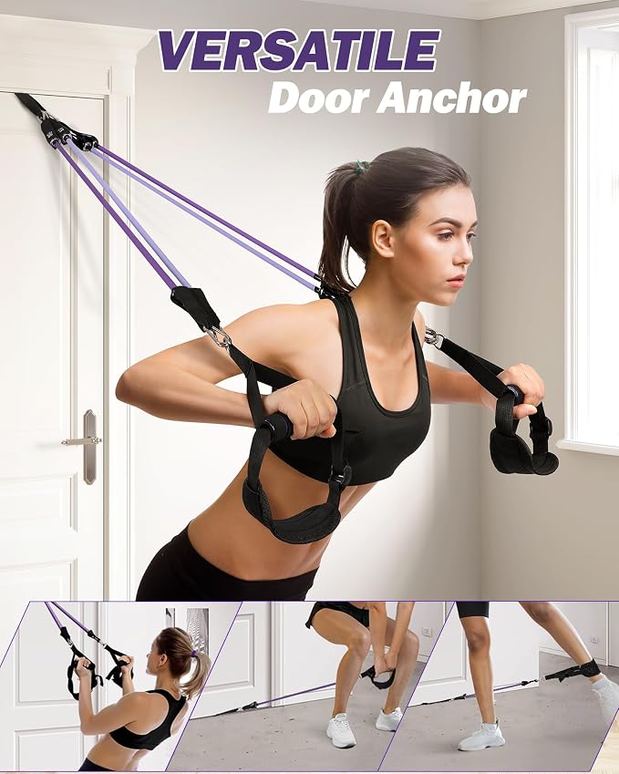 Upgraded Pilates Bar Kit with Resistance Bands Natural Latex for Women & Men, Heavy-Duty Stainless Steel Multifunctional Yoga Pilates Stick for Home Gym Exercise Fitness Equipment Full-Body Workouts