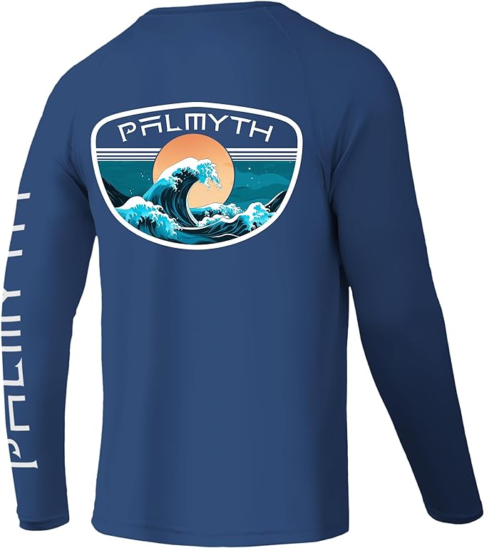 Palmyth Fishing Shirts for Men Long Sleeve UPF 50+ T Shirt Sun Protection | Quick Dry, Sun Protection, Myth-Cool Fabric, Fish Print, Moisture Wicking, Stretchy, Breathable, Fishing,Boating,Outdoor Wear