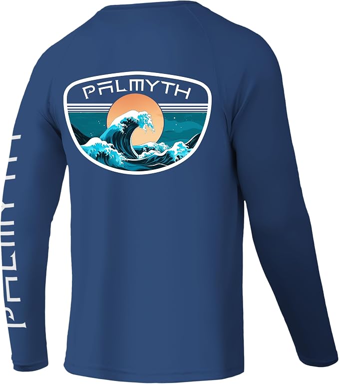 Palmyth Fishing Shirts for Men Long Sleeve UPF 50+ T Shirt Sun Protection | Quick Dry, Sun Protection, Myth-Cool Fabric, Fish Print, Moisture Wicking, Stretchy, Breathable, Fishing,Boating,Outdoor Wear