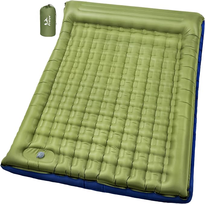 Double Sleeping Pad for Camping - 5.5" Ultra-Thick Camping Mattress with Pillow, Built-in Foot Pump, Compact 2-Person Portable Camping Mat for Backpacking, Hiking, Car Traveling, Beach, Tent