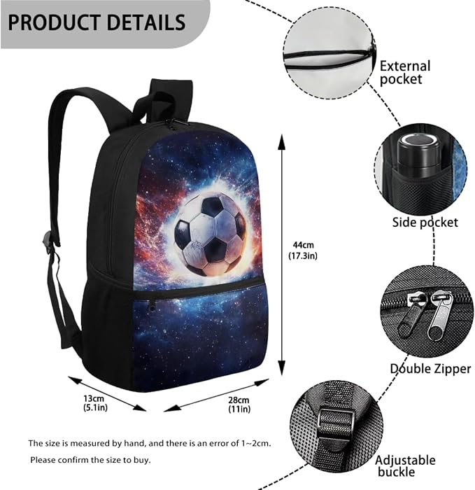 Soccer Backpack for Boys School Bag with Lunch Box Pencil Case Water Bottle Holder Set of 4 School Daypack Travel Bag Satchel Bagpack Back to School Supplies