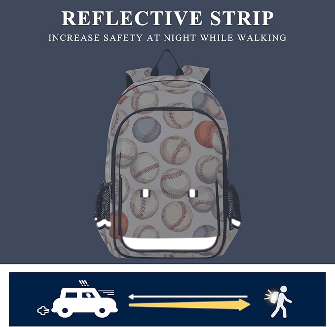 Fisyme Vintage Baseball Sport School Backpack Laptop Backpacks Bags Bookbag Travel Casual Computer Notebooks Daypacks