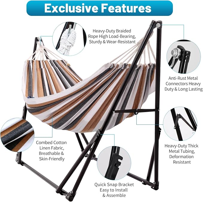 Portable Hammock with Stand for Outside Foldable,Frabic Tension Adjustable Indoor,Carrying Bag Included, 616 lbs Weight Capacity, Suitable Garden Yard Outdoor Inhouse Cyan