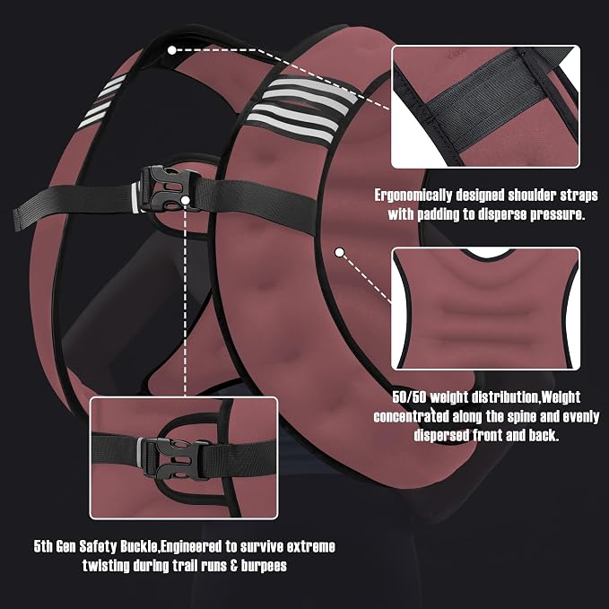 NATURELUX Weighted Vest Men or Women - 5/10/15/20/25/30lbs Weights with Reflective Stripe, Weighted Vest for Workout Equipment for Strength Training Running - Walking Weight Loss