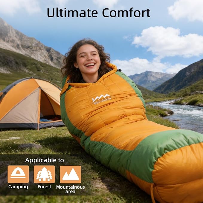 Down Sleeping Bag with Pillow, 0°F 20°F 32°F Regular and XL Compact Lightweight Sleeping Bag for Adults,Teens Backpacking,Camping and Hiking Outdoor