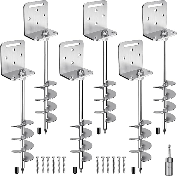 BeneLabel 2/4/6 Pack 18" 24" Ground Anchors Screw in Shed Anchor with L Bracket Trampoline Anchor Spiral Swingset Anchors for Swing Set, Mobile Home, Fence, Playset, Tent, Canopy, Carport
