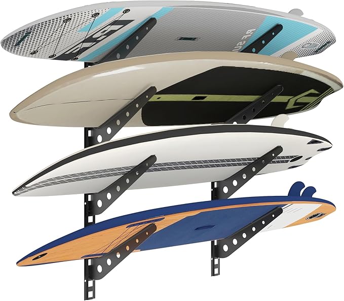 2/3/4/6 Board Horizontal Surfboard Rack, Adjustable Surfboard Wall Mount Display, Surfboard Wall Rack Board Storage Mount System at Home and Garage