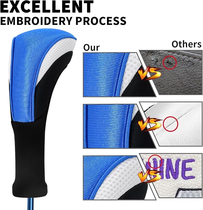 Wood Headcover Golf Club Covers Driver Headcovers Nylon Head Covers Designed to Fit All Woods - 3/4/5/6 Pack/Set Golf Accessories Suitable for Men and Women
