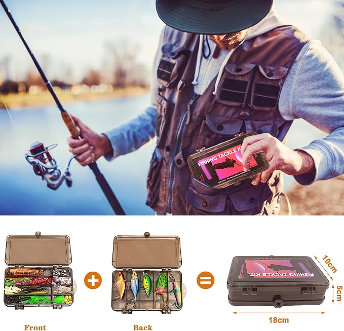 FONMANG 322-Piece Fishing Lures Kit - Buzz Bait/Spinner Baits/Jig/Frog, Fishing Tackle Box with Tackle Included, Soft Bait/Hooks/Weights, Fishing Gear Lure Kit Gift for Men Freshwater Bass Trout