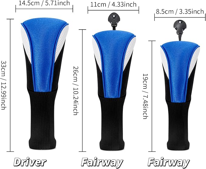 Golf Club Head Covers for Woods 3/4/5/6 Pieces Long Neck Mesh Sports Golf Club Headcovers Set with Interchangeable No. Tags 3 4 5 6 7 X Golf Accessories for Men Women