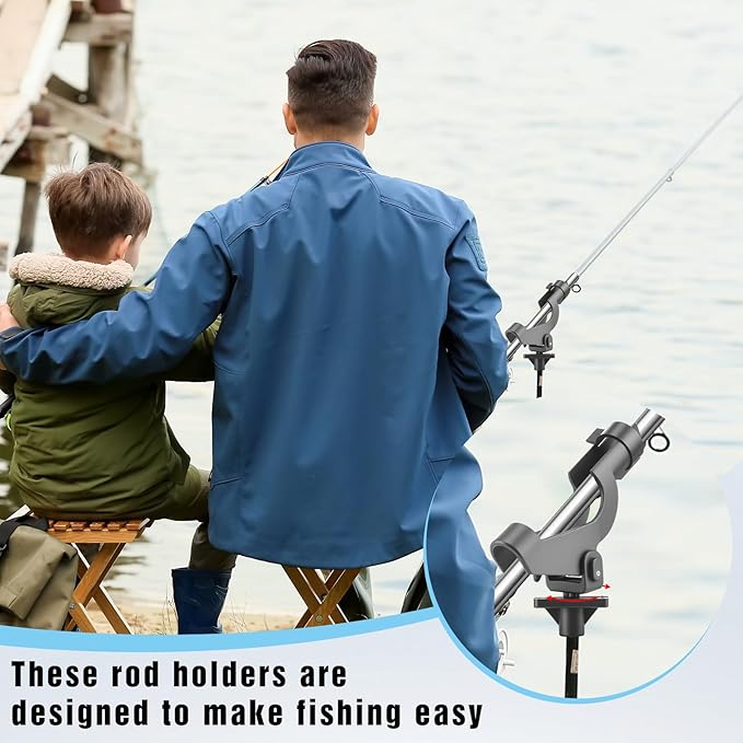 Liliful 4 Pcs Fishing Rod Holder for Boat Adjustable Kayak Swivel Fishing Pole Holders Accessories, Black
