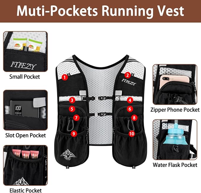 ITIEZY Running Vest for Women Men, 5L Hydration Backpack Lightweight Running Water Vest with Leak-Proof Bladder Sleeve for Marathon, Trail, Cycling, Hiking, Jogging